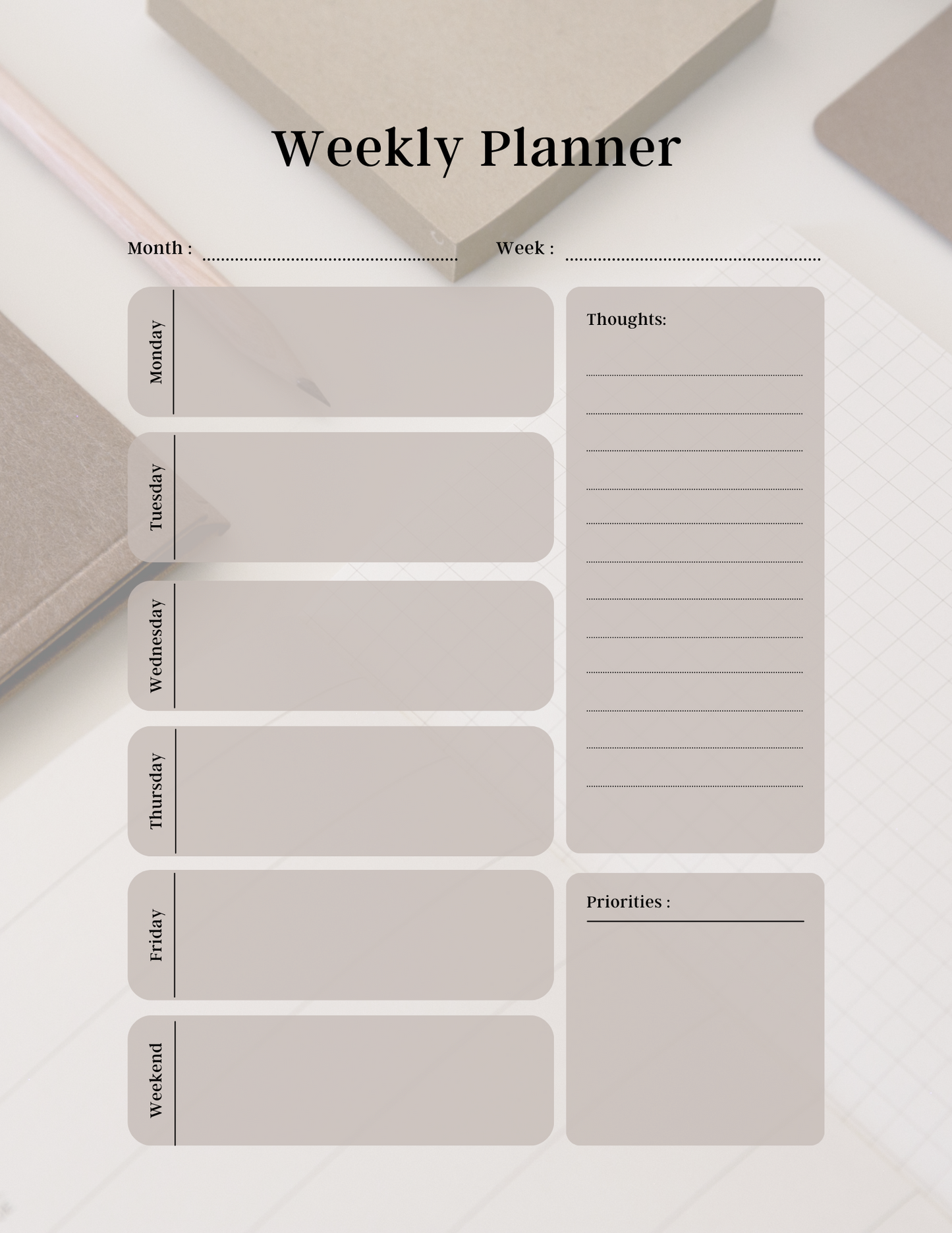 Monthly/Weekly Planner Printable (neutral theme)