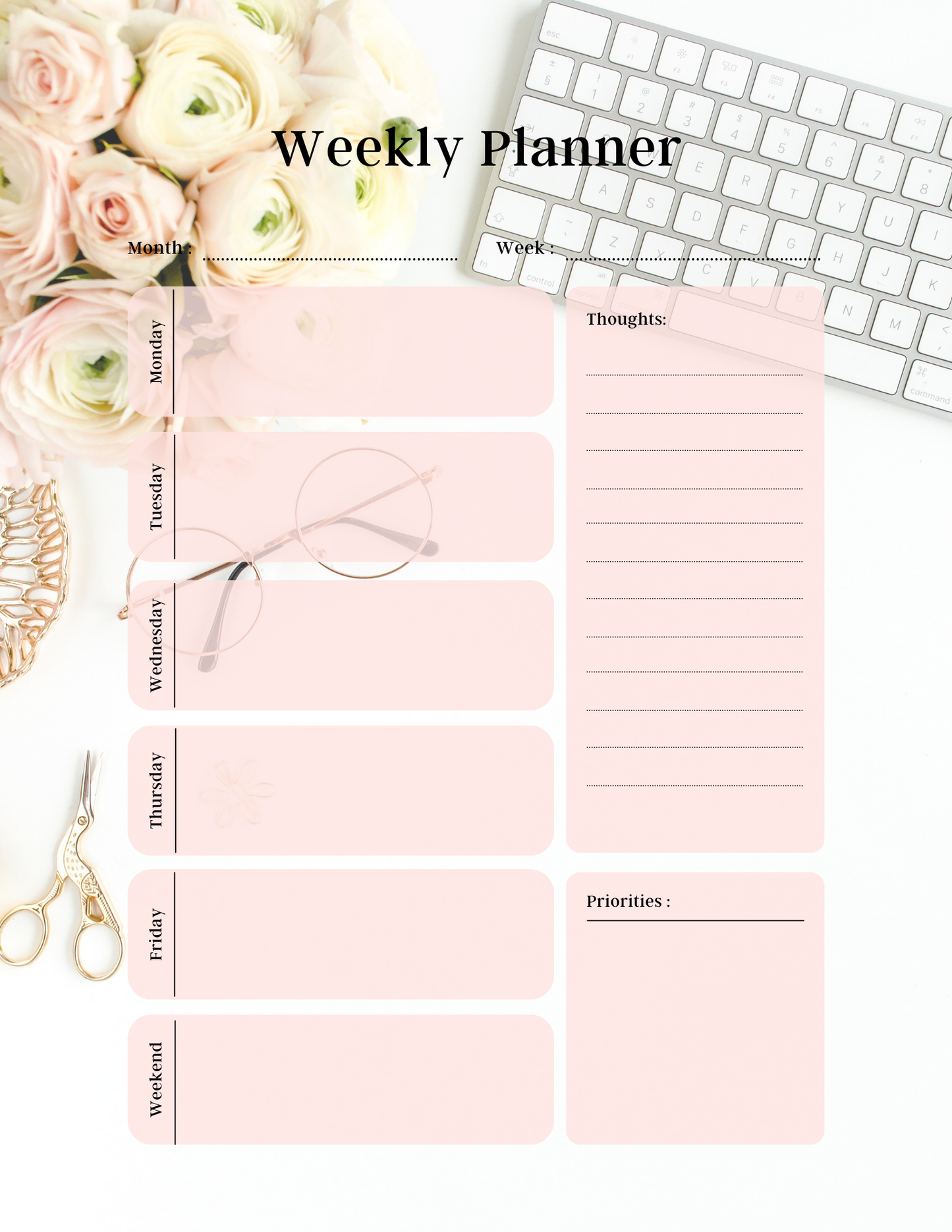 Monthly/Weekly Planner Printable (pink theme)