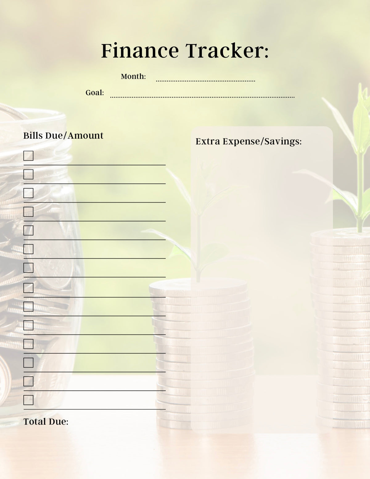 Monthly/Weekly Planner Printable (green theme)